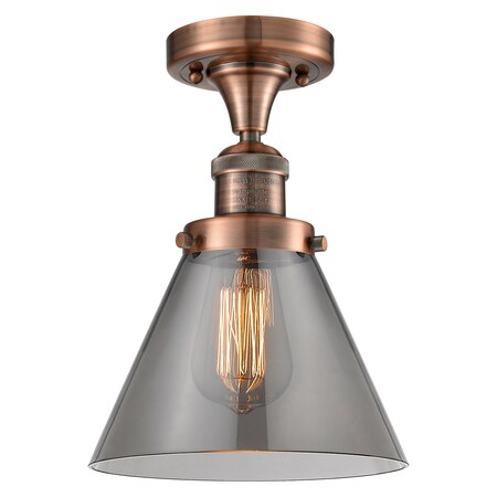 Innovations Lighting 1 Light Large Cone 8In. Antique Copper Semi-Flush Mount With Smoked Glass, 510744 517-1CH-AC-G43